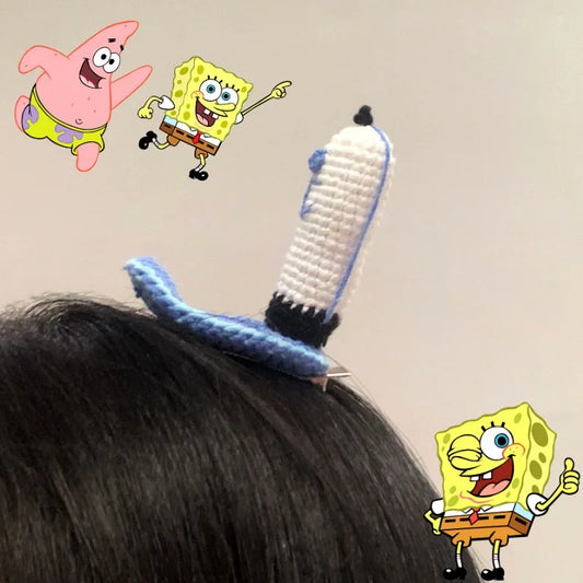 Handmade Knitted Krusty Krab Staff Hat Hairpin